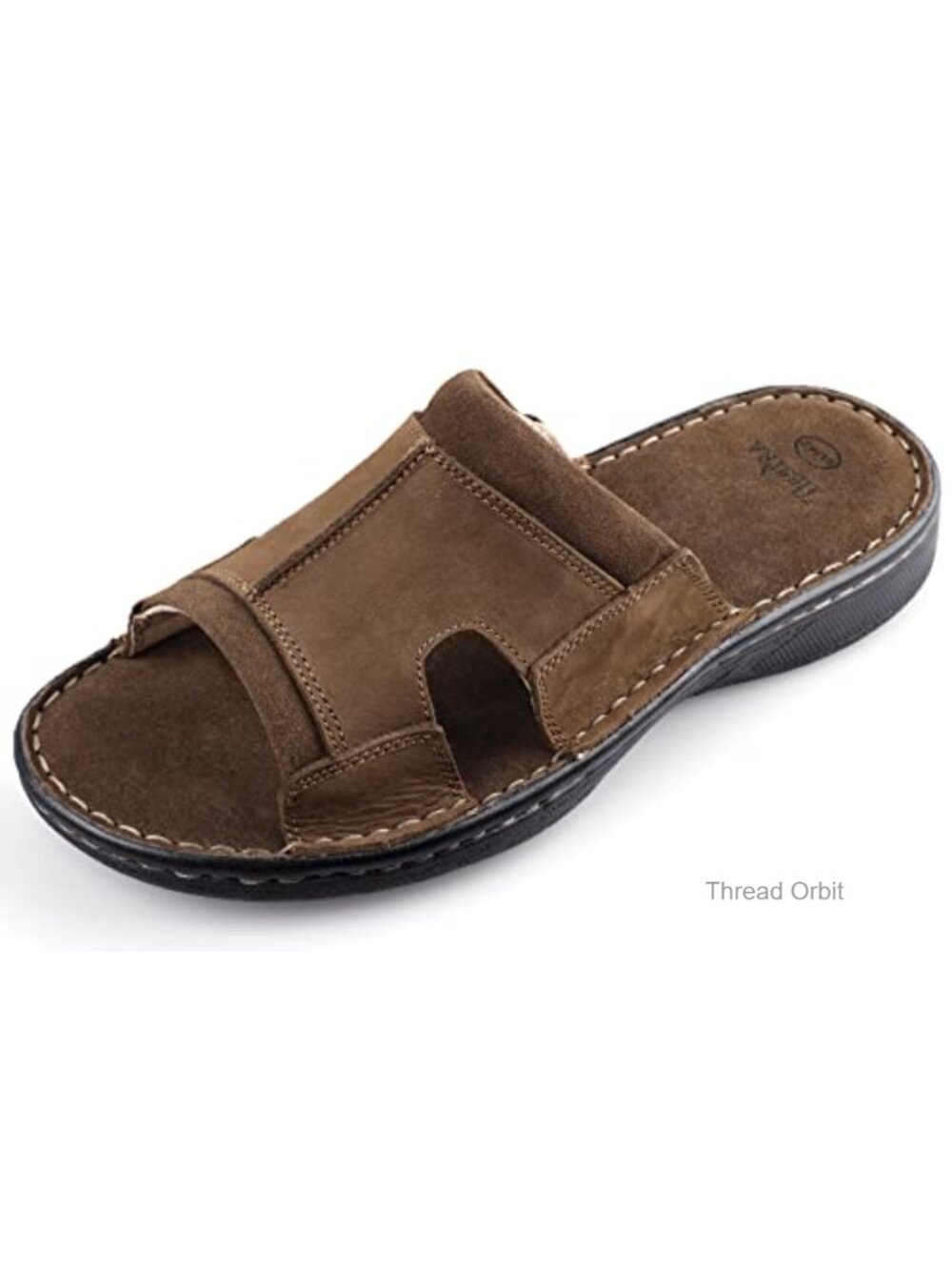Mens Genuine Leather Slide Sandals Memory Foam Slip On Casual